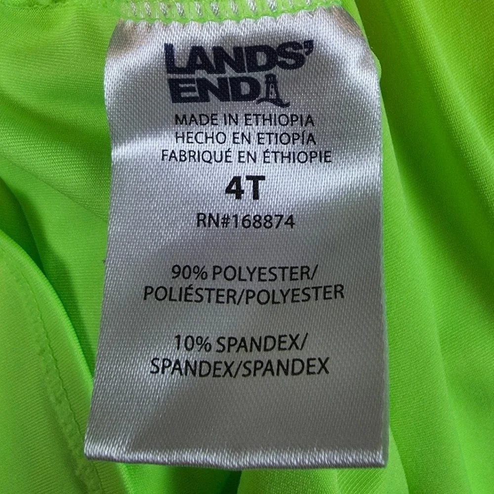 Lands End Boys Long Sleeve Rash Guard Neon Lime Green Swim Shirt 4T RN168874